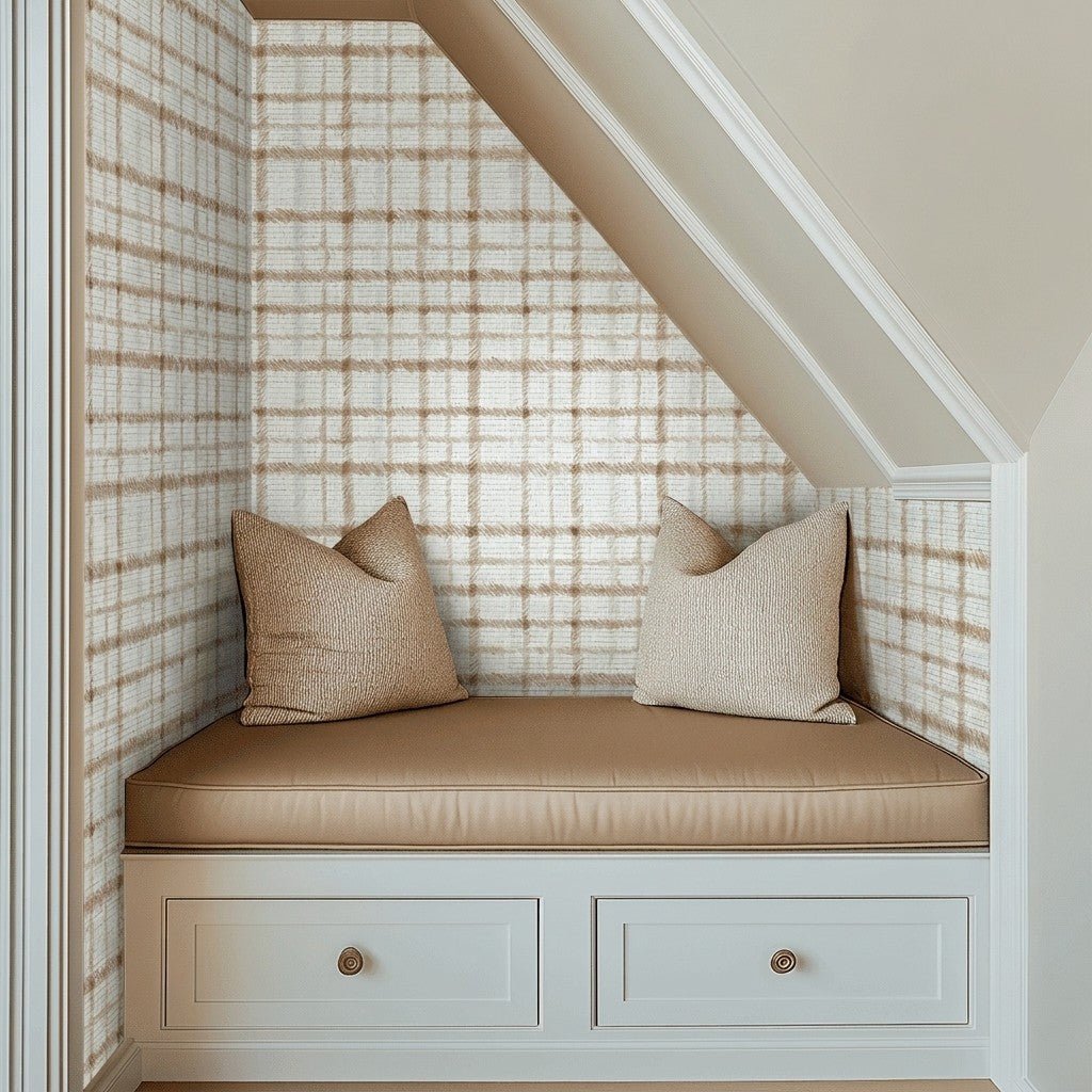 Windsor Grid Faux Grasscloth Wallpaper - Lemon Park
