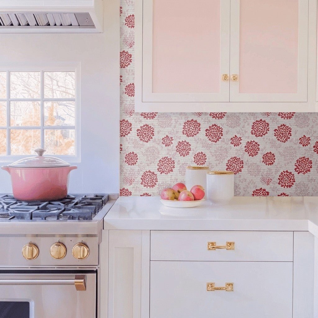 Winter Berry Poinsettia Faux Grasscloth Wallpaper - Lemon Park