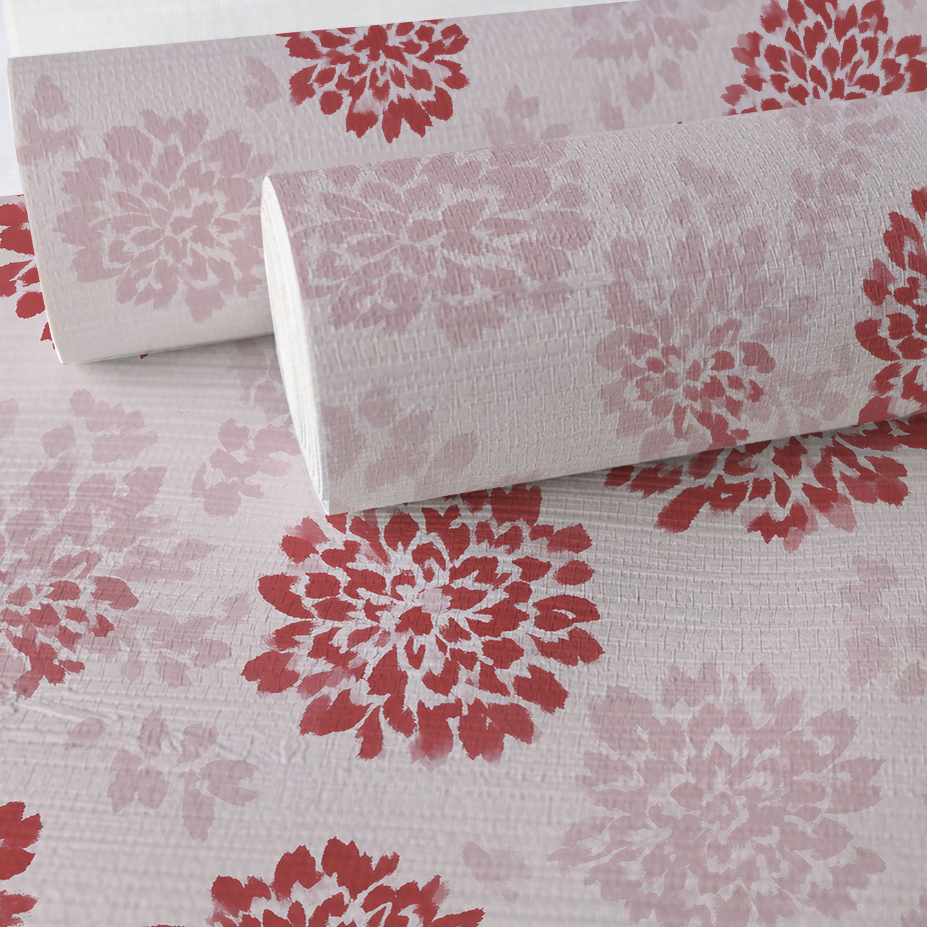 Winter Berry Poinsettia Faux Grasscloth Wallpaper