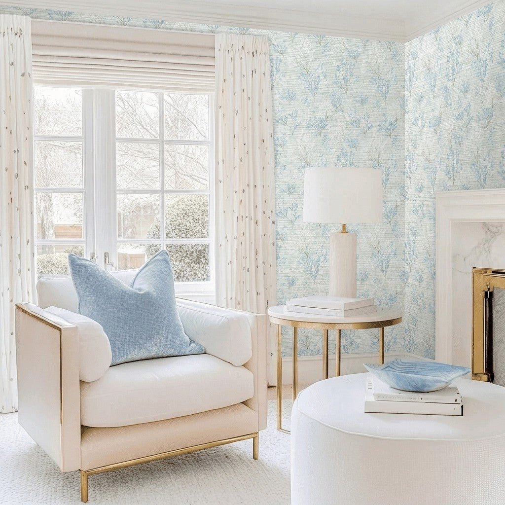 Winter Bloom Faux Grasscloth Wallpaper - Lemon Park
