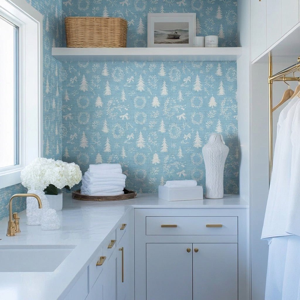 Winter Wreath Faux Grasscloth Wallpaper - Lemon Park