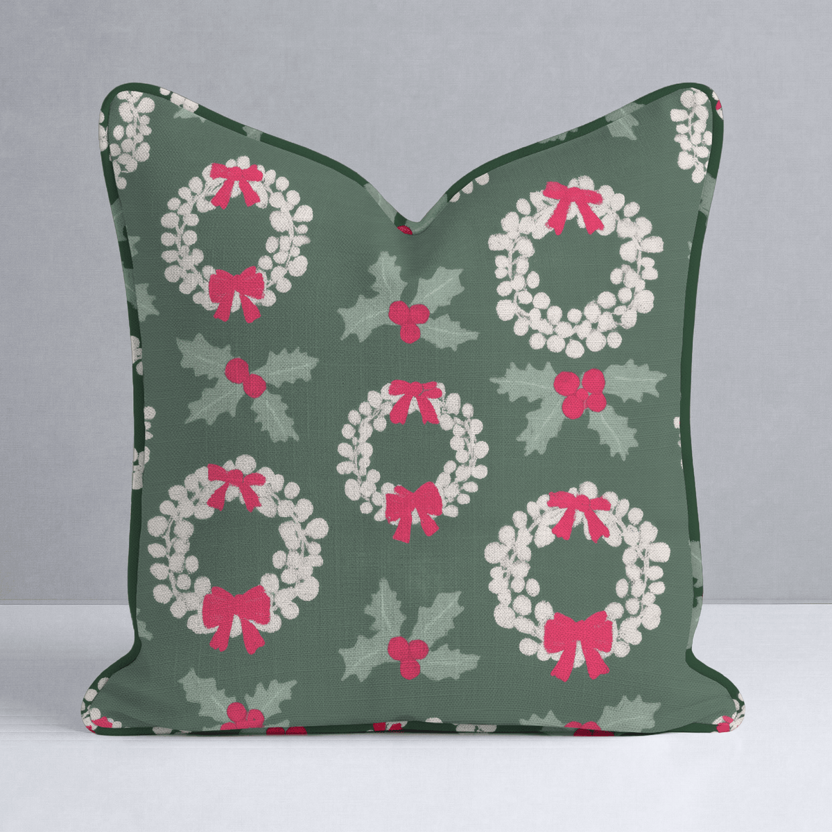 Wreathes and Holly Throw Pillow - Lemon Park