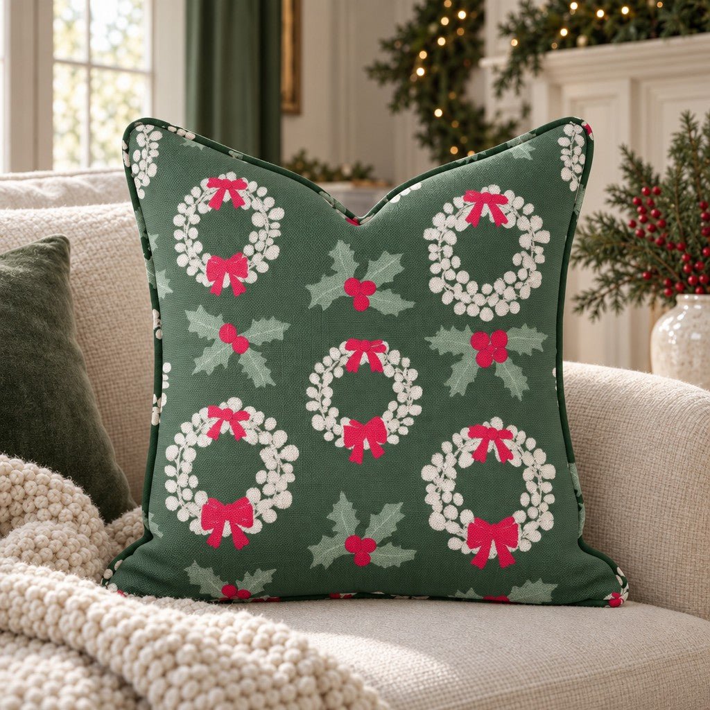 Wreathes and Holly Throw Pillow - Lemon Park