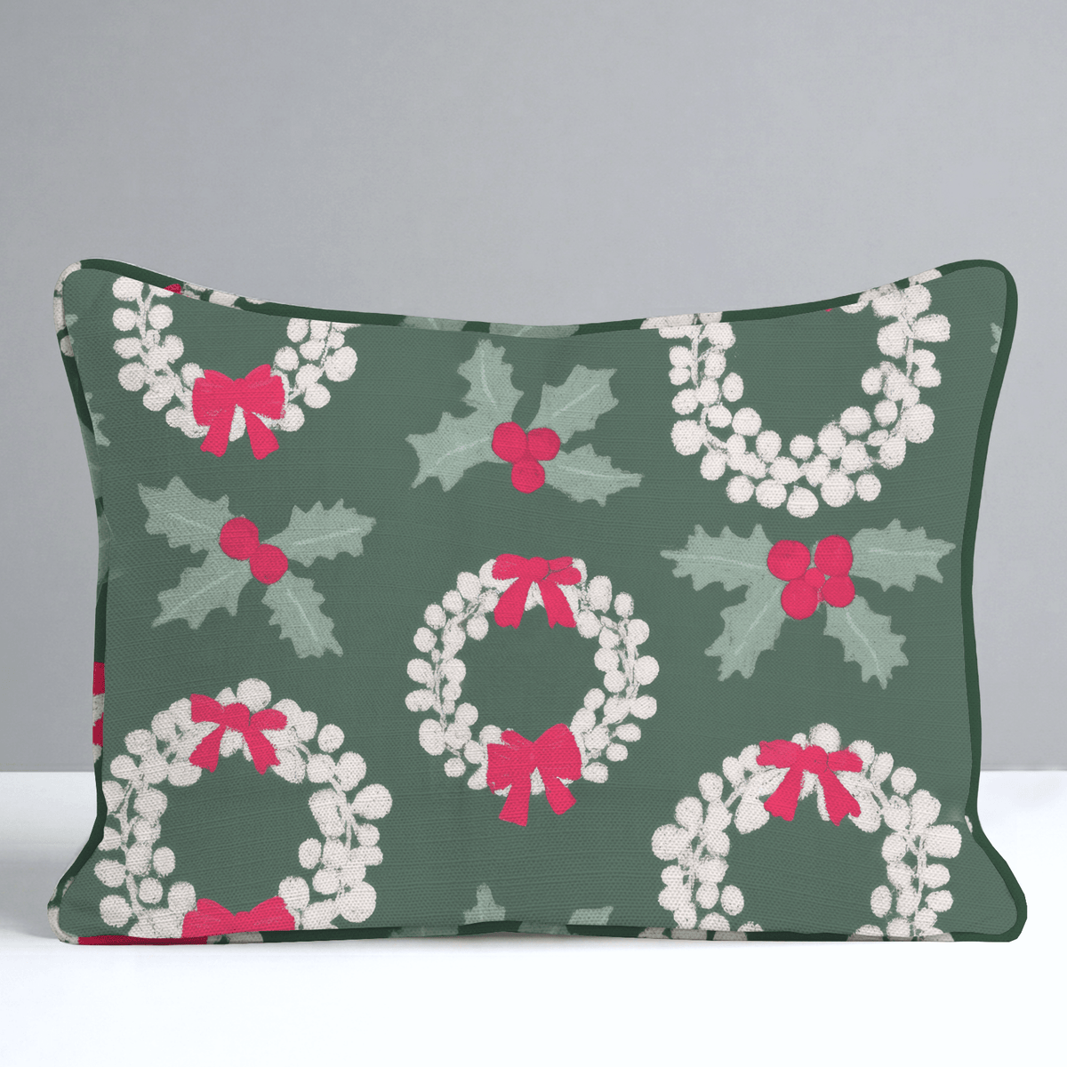 Wreathes and Holly Throw Pillow - Lemon Park