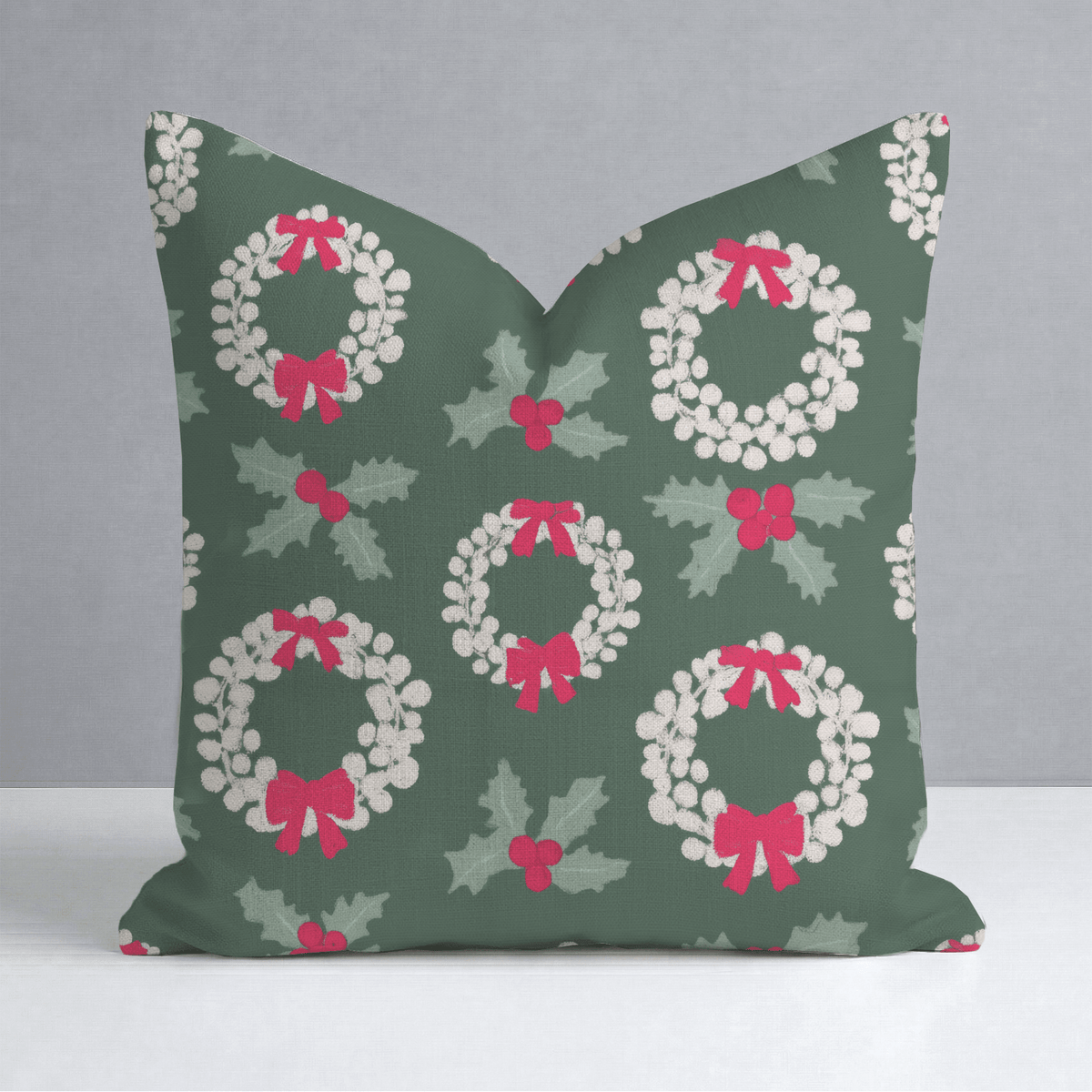 Wreathes and Holly Throw Pillow - Lemon Park