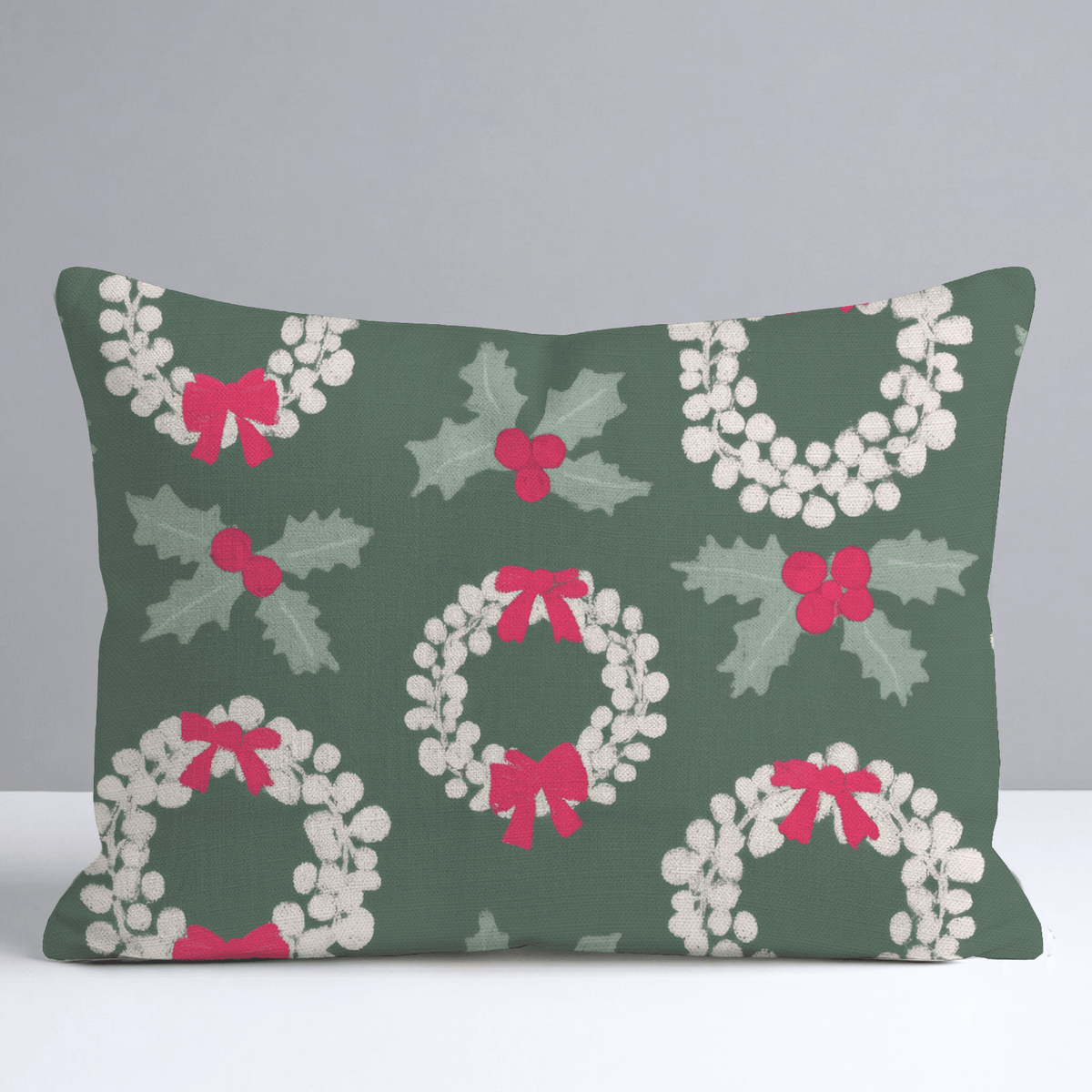 Wreathes and Holly Throw Pillow - Lemon Park