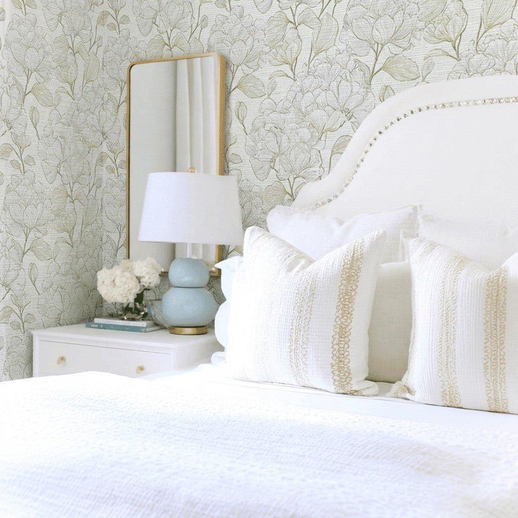 Yellow Hue Hydrangea Faux Grasscloth Wallpaper - Lemon Park