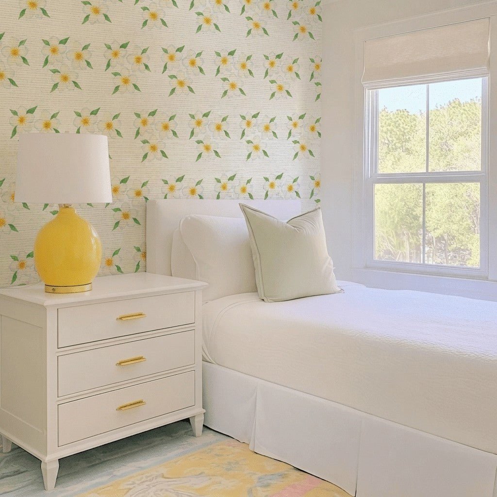 Yellow Sprouts Faux Grasscloth Wallpaper - Lemon Park
