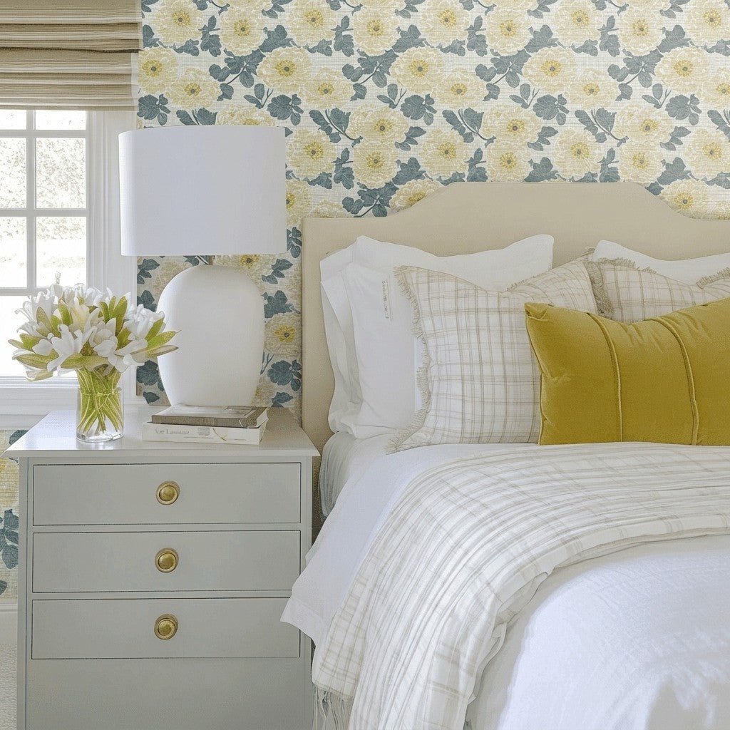 Yellow Wedding Faux Grasscloth Wallpaper - Lemon Park